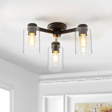 Orville 17" Farmhouse Industrial Iron Cylinder LED Semi Flush Mount - JONATHAN Y